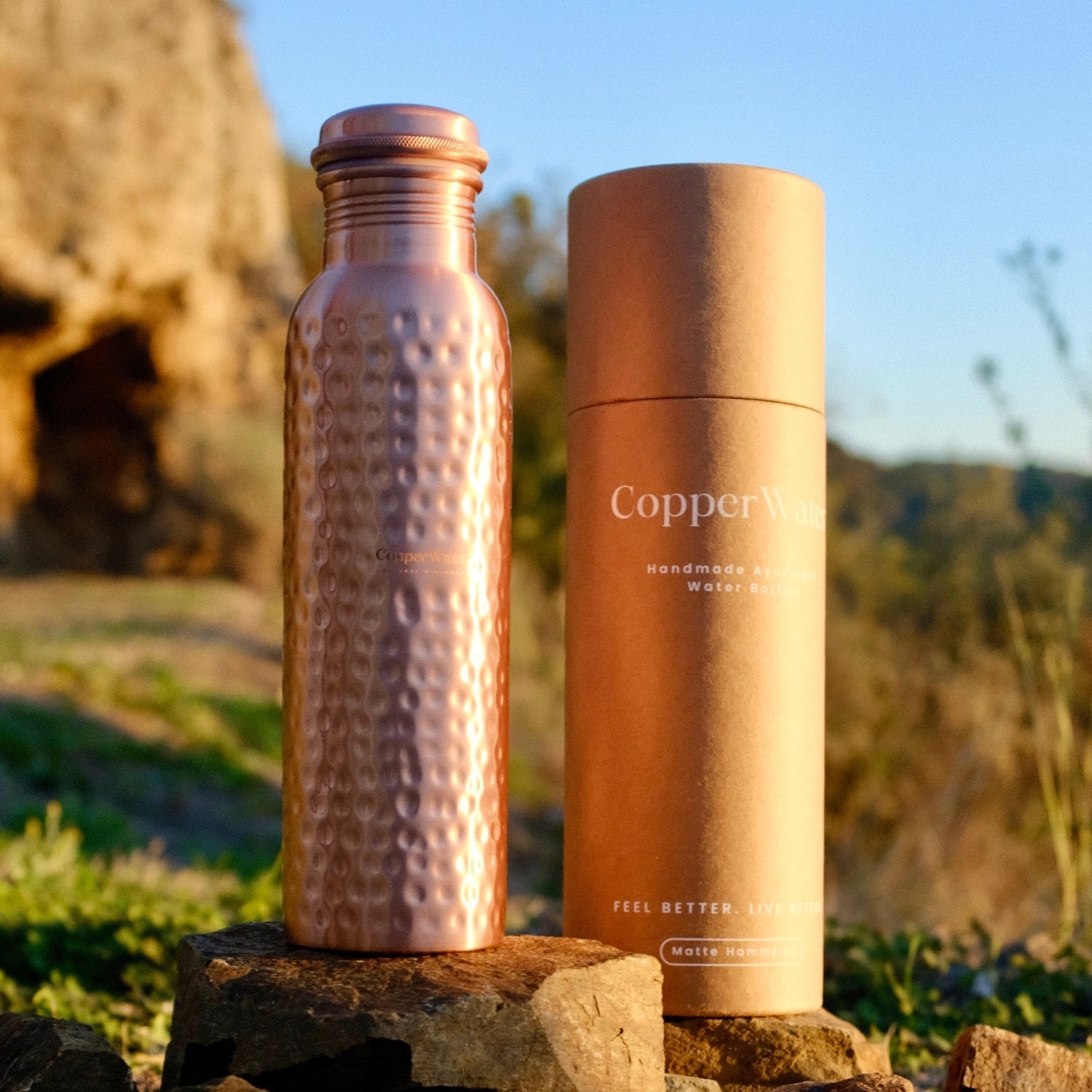 Handmade Brushed & Hammered Copper Ayurvedic Water Bottle